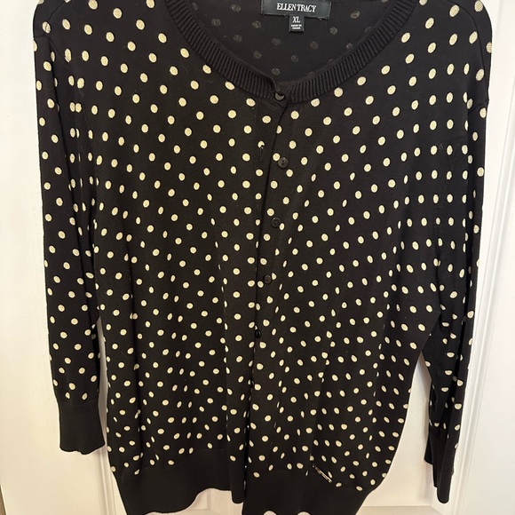 Ellen Tracy Black Cardigan with Cream Polka Dots - Picture 2 of 3